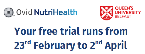 Banner promoting QUB Library's NutriHealth database trial.